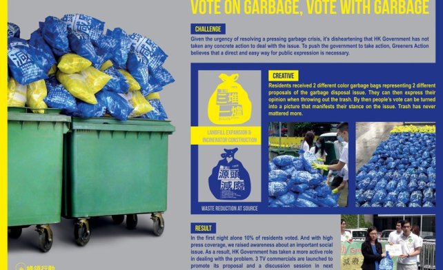 Plakat med "Vote on garbage"