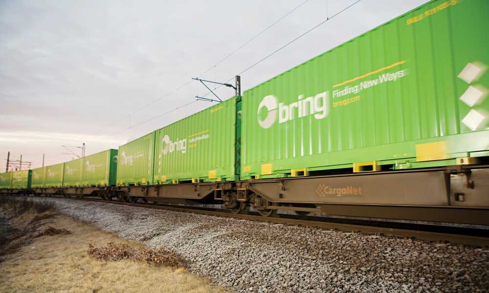 A freight train with Bring containers
