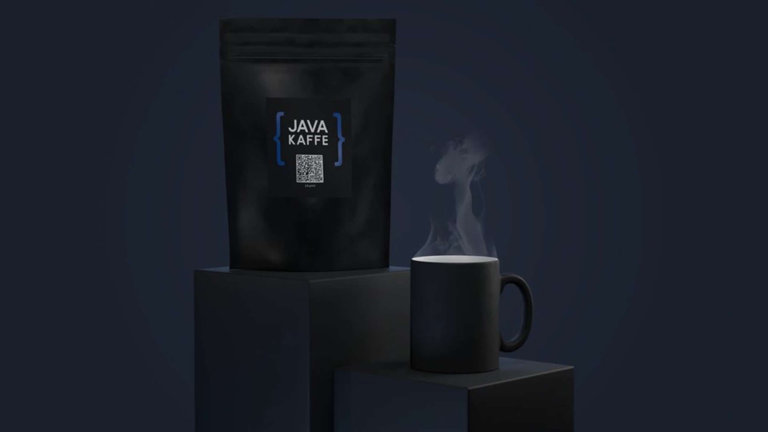 En svart kaffepose og en svart kaffekopp.