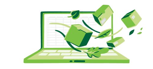 Illustrert bilde av pakker som flyver ut av en laptop.