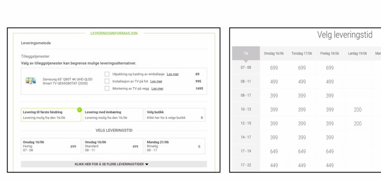 Utsnitt av checkout i nettbutikk