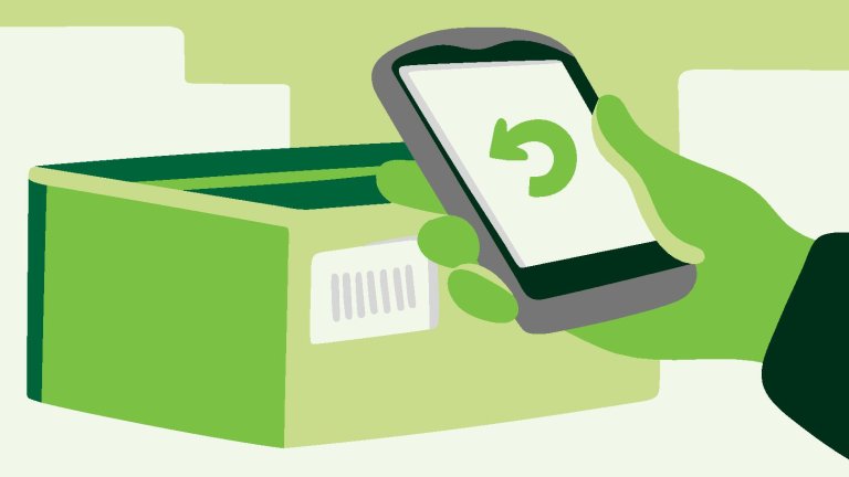 illustrasjon av mobil som registerer retur av pakke