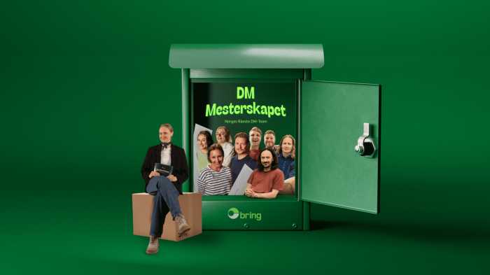 DM Mesterskapet med programleder og plakaten i en postkasse