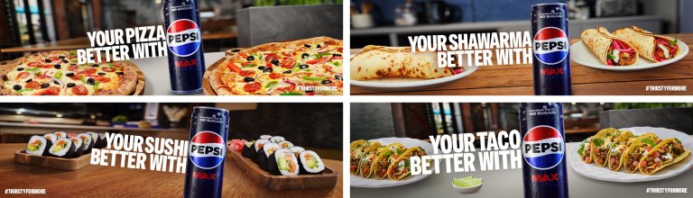 Viser et bilde av ulike bannerannonser for Pepsi MAX
