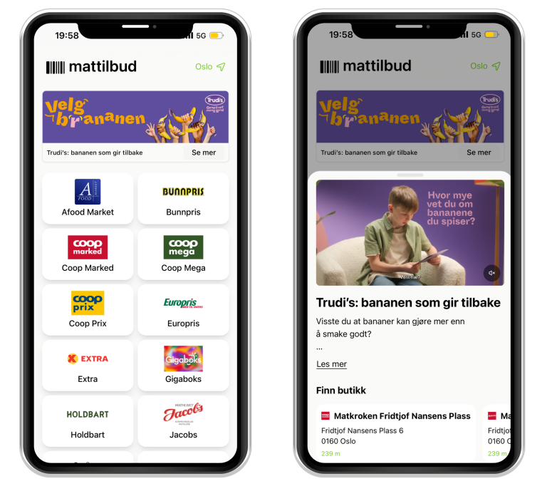 Bilder av Trudis kampanjen vist i appen