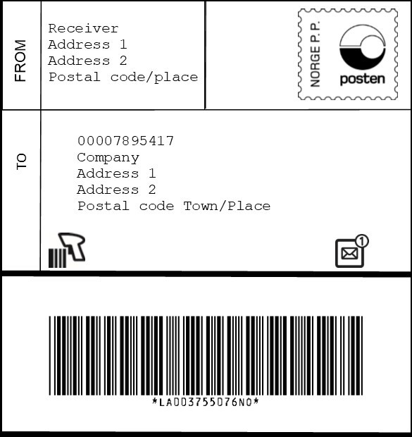 Adresseetikett Retur Pakke i postkassen